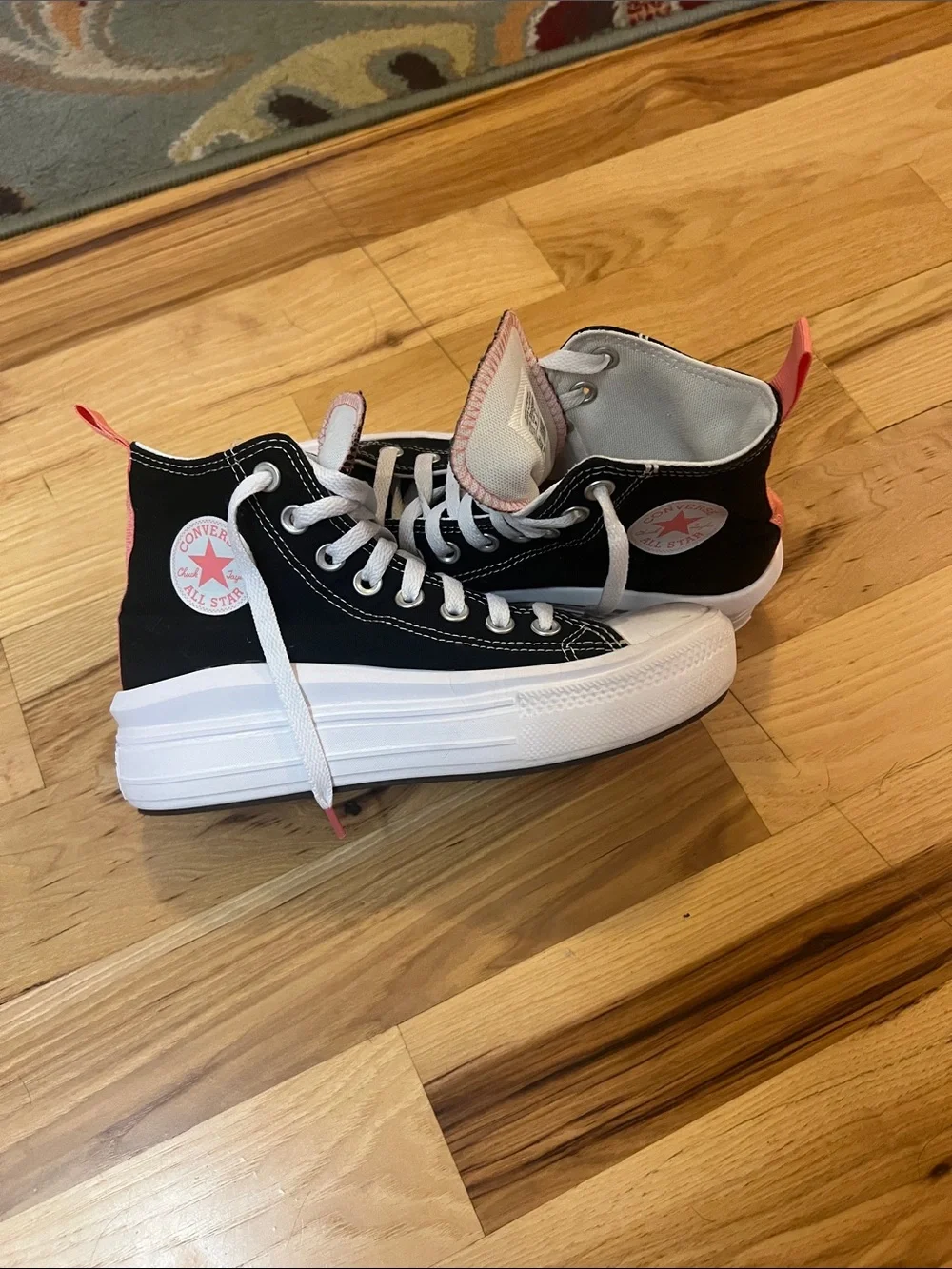 Converse High Top Platform Sneakers - Black with Pink Accents